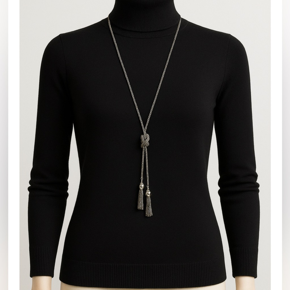 Banana Republic Silver Tassel Knot Long Necklace